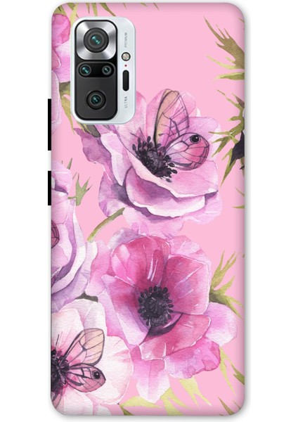 Xiaomi Redmi Note 10 Pro Kılıf Pembe Çiçekler Baskılı Desenli Silikon Kılıf A++-8236