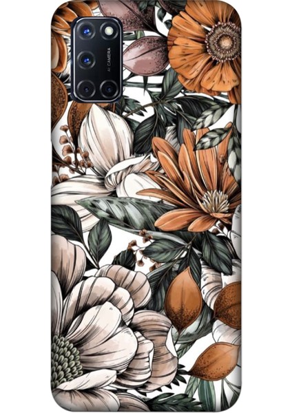 Oppo A52 Kılıf Kahverengi Çiçekler Baskılı Desenli Silikon Kılıf A++-8231