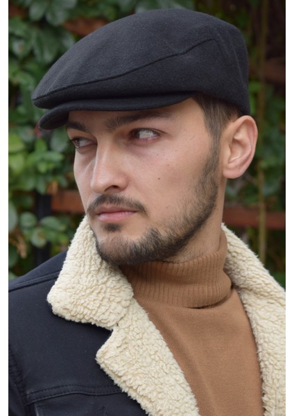 London Siyah Kasket Kaşe Kışlık Kumaş Şapka modelleri
