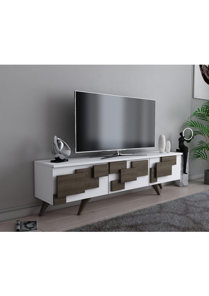 3D Tv Ünitesi Beyaz Ceviz