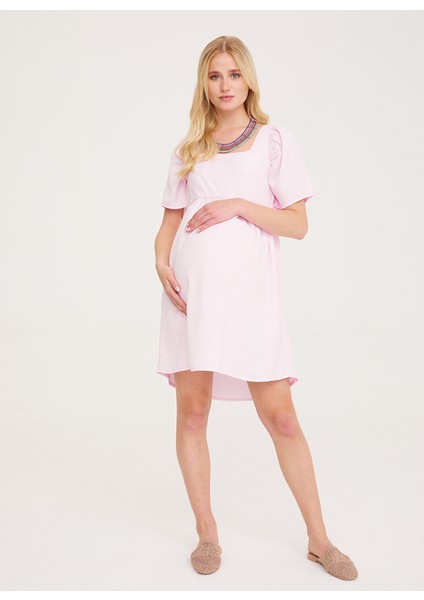 VAV1066-0001 Kısa Cepsiz Normal Hamile Elbise
