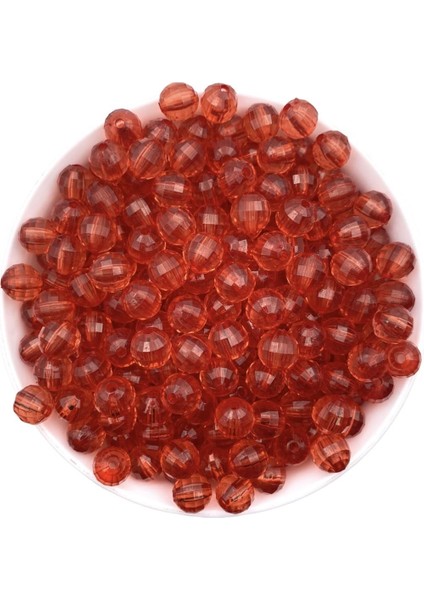 10MM Açık Kırmızı Renk Dünya Model Akrilik Boncuk,takı , Çanta Yapım Boncuğu (100GR,~180 Adet)