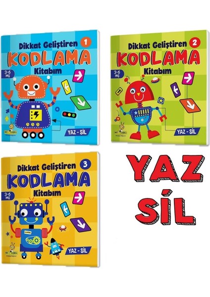 Dikkat Geliştiren Kodlama Kitabım Serisi (3-6 Yaş) Yaz-Sil Kitaplar