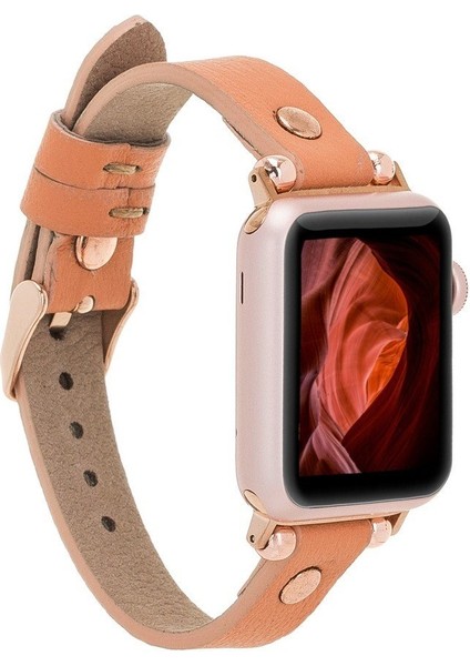 Apple Watch Uyumlu Deri Kordon 42-44MM Ferro Rosegold Trok Nu3 Pembe