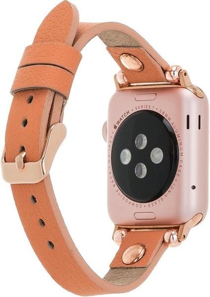 Apple Watch Uyumlu Deri Kordon 42-44MM Ferro Rosegold Trok Nu3 Pembe