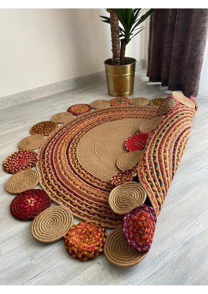 Milda Jüt Hasırlı El Örgüsü Kilim 22 Yuvarlak fiyatları
