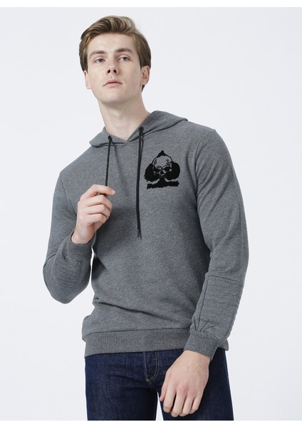 Kapüşonlu Standart Kalıp Antrasit Melanj Erkek Sweatshirt - E-Canda