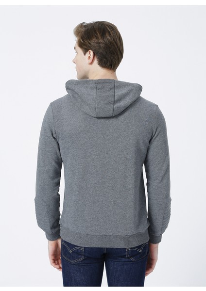 Kapüşonlu Standart Kalıp Antrasit Melanj Erkek Sweatshirt - E-Canda modelleri
