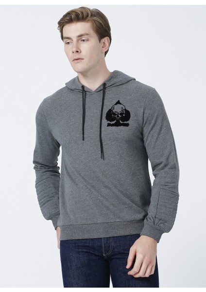 Kapüşonlu Standart Kalıp Antrasit Melanj Erkek Sweatshirt - E-Canda fırsatları
