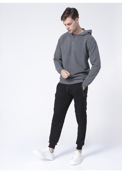 Kapüşonlu Basic Gri Melanj Erkek Sweatshirt indirimleri