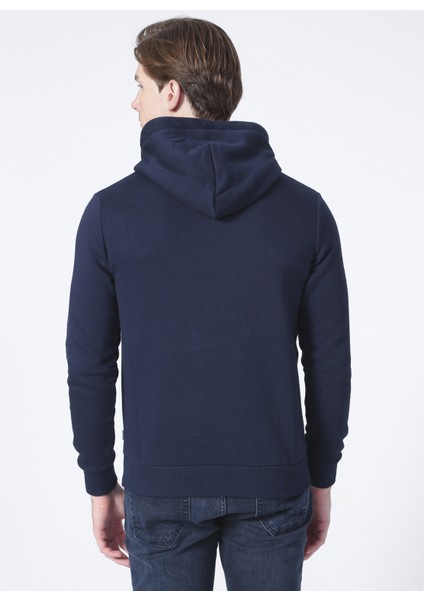 12189736 Jjelogo Sweat Hood 2 Col Kapüşonlu Regular Fit Baskılı Lacivert Erkek Sweatshirt