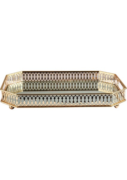 Retro Aynalı Vanity Tepsi Takı Parfüm Küpe Tepsi Dekor Altın Tepsi (Yurt Dışından)