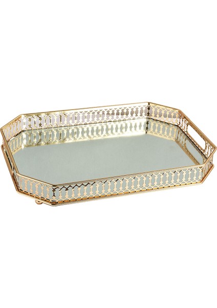 Retro Aynalı Vanity Tepsi Takı Parfüm Küpe Tepsi Dekor Altın Tepsi (Yurt Dışından)
