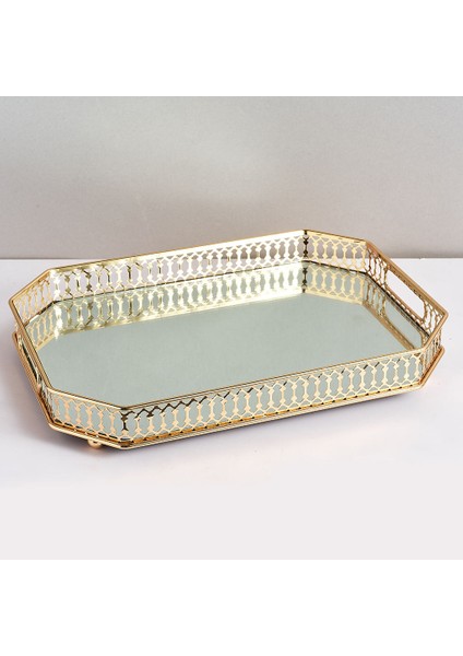 Retro Aynalı Vanity Tepsi Takı Parfüm Küpe Tepsi Dekor Altın Tepsi (Yurt Dışından)