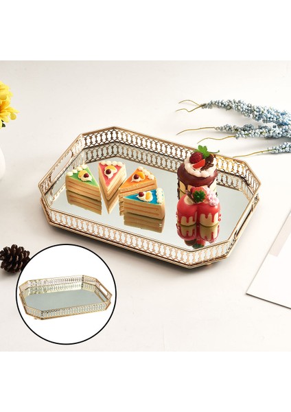 Retro Aynalı Vanity Tepsi Takı Parfüm Küpe Tepsi Dekor Altın Tepsi (Yurt Dışından)