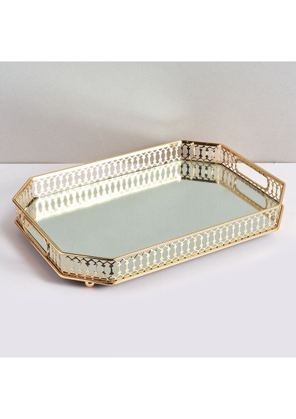 Retro Aynalı Vanity Tepsi Takı Parfüm Küpe Tepsi Dekor Altın Tepsi (Yurt Dışından)