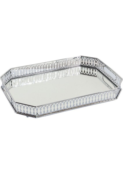 Retro Aynalı Vanity Tepsi Takı Parfüm Küpe Tepsi Dekor Depolama Gümüş (Yurt Dışından)