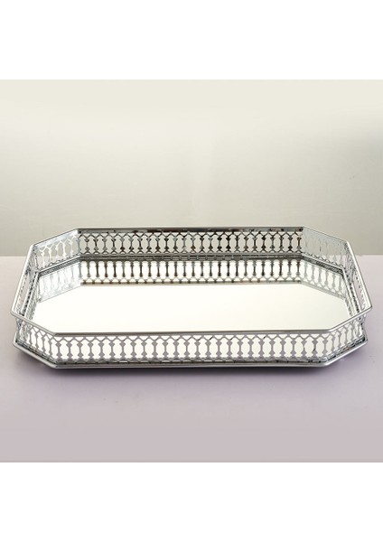 Retro Aynalı Vanity Tepsi Takı Parfüm Küpe Tepsi Dekor Depolama Gümüş (Yurt Dışından) fırsatları