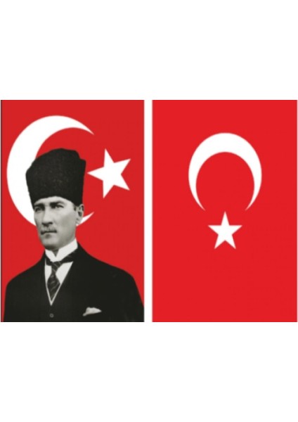 Kalpaklı Atatürk Bayrağı + Türk Bayrağı 50 x 75 cm