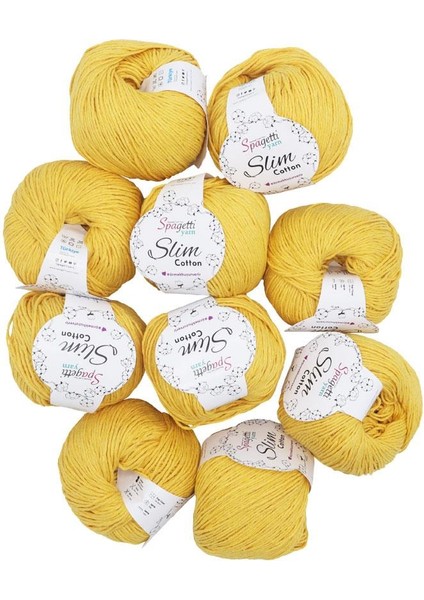 Spagettiyarn Sarı Slim Cotton Ip - 10'lu Set