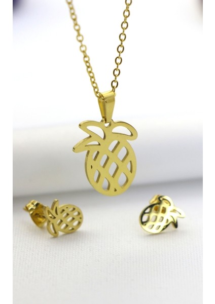 Ananas Çelik Kolye Küpe Set