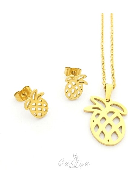 Ananas Çelik Kolye Küpe Set