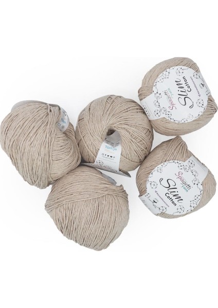 Spagettiyarn Bej Slim Cotton Ip - 5'li Set