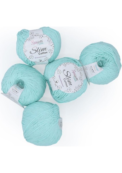 Spagettiyarn Mint Yeşili Slim Cotton Ip - 5'li Set