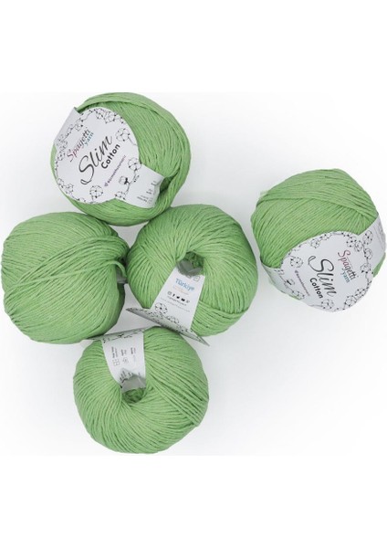 Spagettiyarn Fıstık Yeşili Slim Cotton Ip - 5'li Set fiyatları