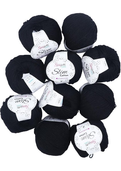 Spagettiyarn Siyah Slim Cotton Ip - 10'lu Set modelleri