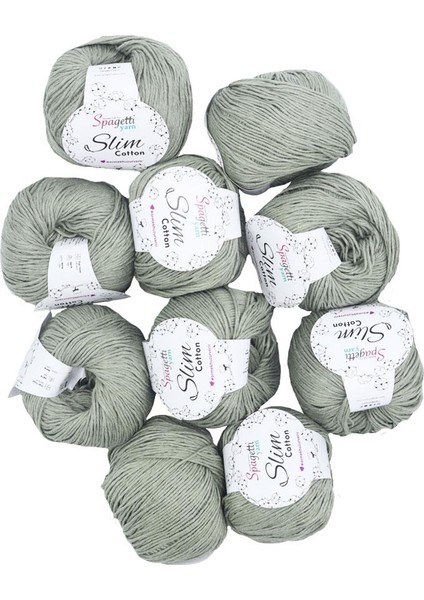 Spagettiyarn Haki Slim Cotton Ip - 10'lu Set