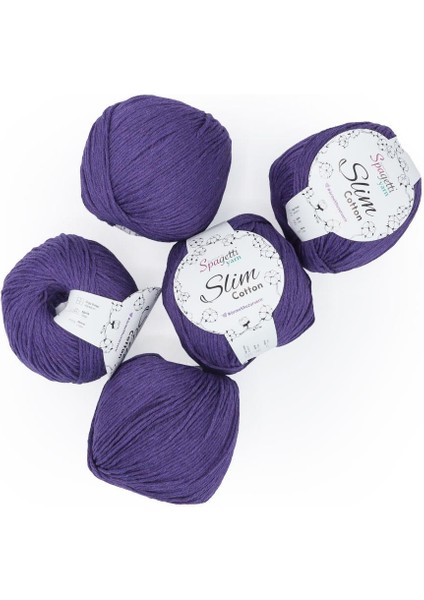 Spagettiyarn Kapalı Mor Slim Cotton Ip - 5'li Set
