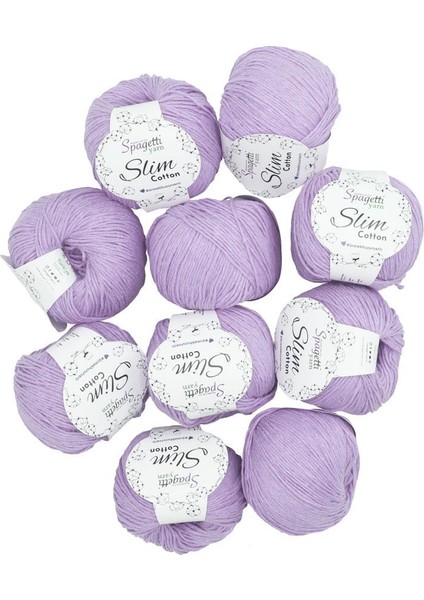 Spagettiyarn Lila Slim Cotton Ip - 10'lu Set