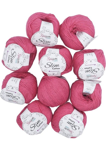 Spagettiyarn Fuşya Slim Cotton Ip - 10'lu Set