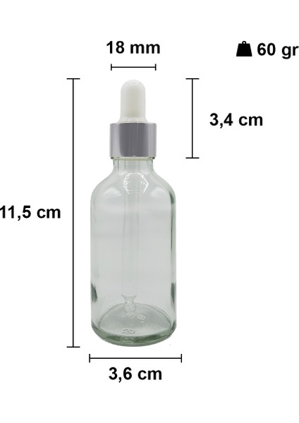 50 cc Şeffaf Damlalık Metal Gümüş Sızdırmaz Kapaklı 50 ml Dropper Cam Serum Şişesi 6 Adet fiyatları