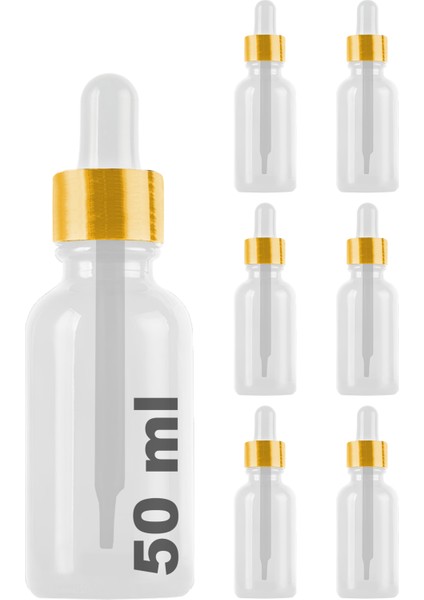50 cc Şeffaf Damlalık Metal Gold Sızdırmaz Kapaklı 50 ml Dropper Cam Serum Şişesi 6 Adet