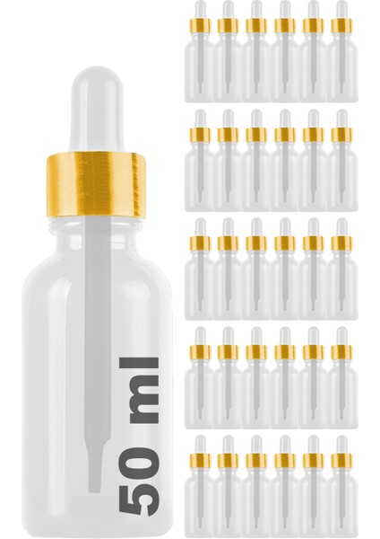 50 cc Şeffaf Damlalık Metal Gold Sızdırmaz Kapaklı 50 ml Dropper Cam Serum Şişesi 30 Adet