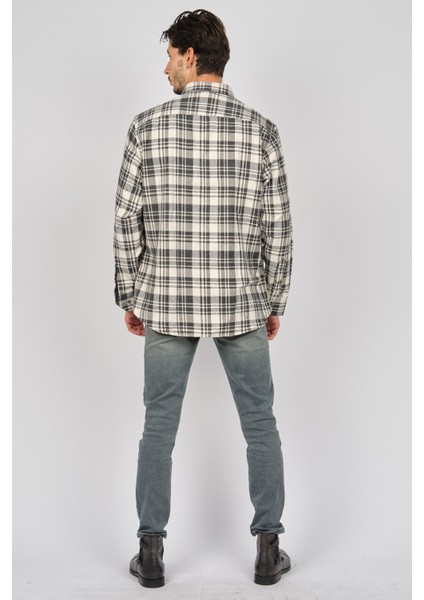 Erkek Çizgili Uzun Kollu Yün Apre Gömlek 0171102 Ekru indirimleri