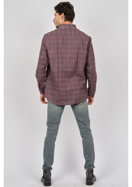 Erkek Çizgili Uzun Kollu Yün Apre Gömlek 017105 Bordo indirimleri