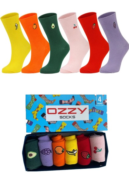 Ozzy Socks 6 Çift Meyve Nakışlı Renkli Çorap Kutusu