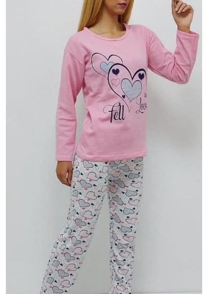 Baskılı Içi Tüylü Pijama Takımı Pembe