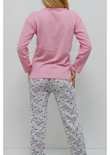 Baskılı Içi Tüylü Pijama Takımı Pembe