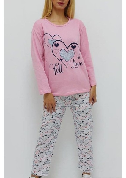 Baskılı Içi Tüylü Pijama Takımı Pembe