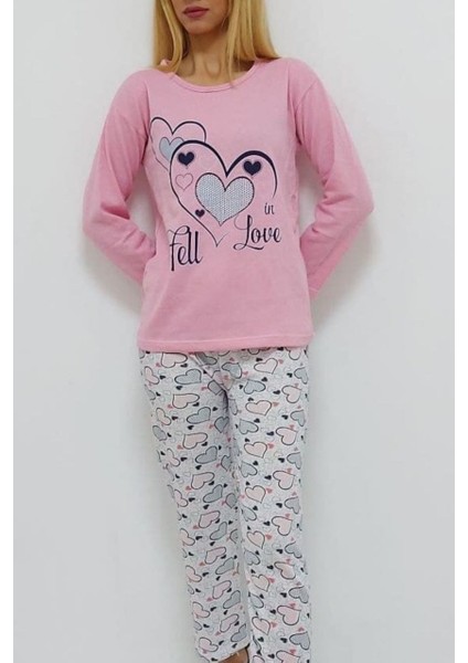 Baskılı Içi Tüylü Pijama Takımı Pembe