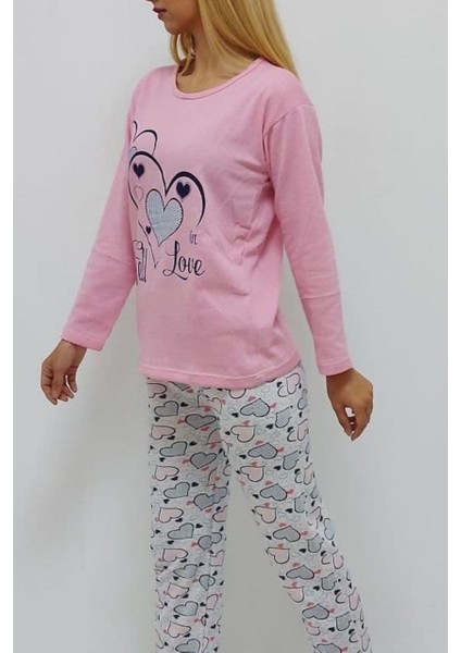 Baskılı Içi Tüylü Pijama Takımı Pembe
