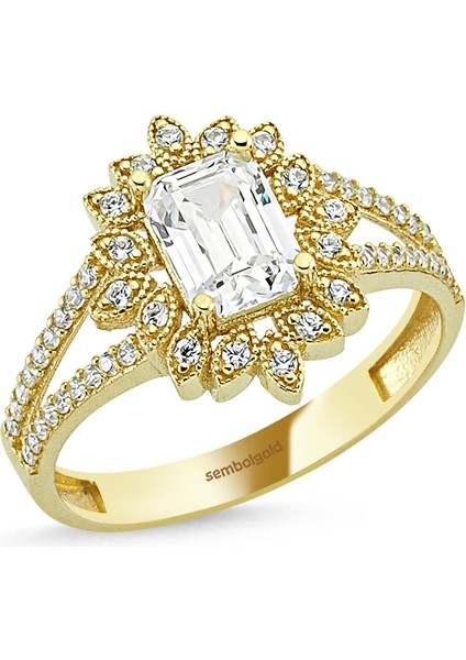 Baget Yüzük Altın Çiçek Tasarım 0,50 Karat