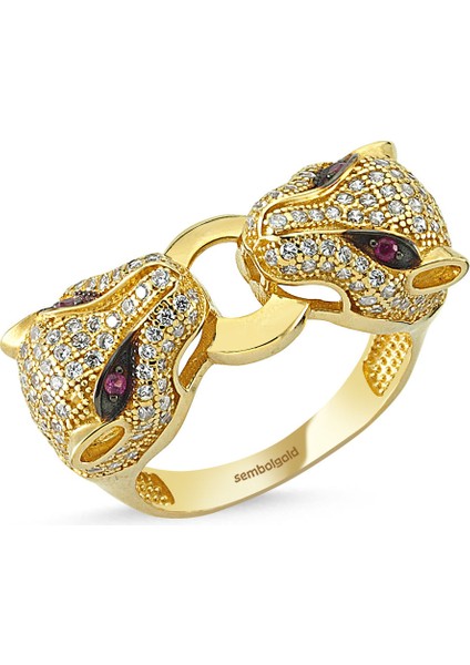 Kaplan Altın Yüzük Çift Başlı 14K Gold
