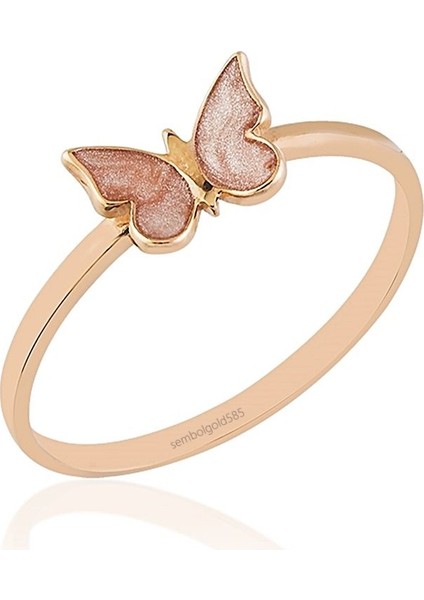 Rose Altın Kelebek Yüzük Sedefli 14K