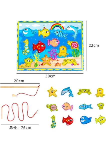 Mıknatıslı Ahşap Balık Tutma Oyunu 12'li