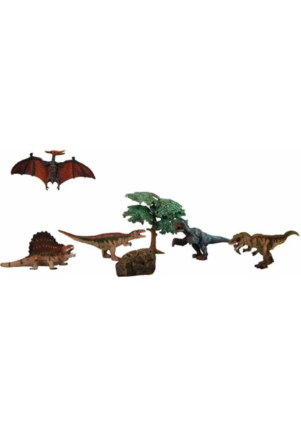 Dinozorların Dünyası 5'li Oyun Seti - Dimetrodon Kahvrengi Yeleli